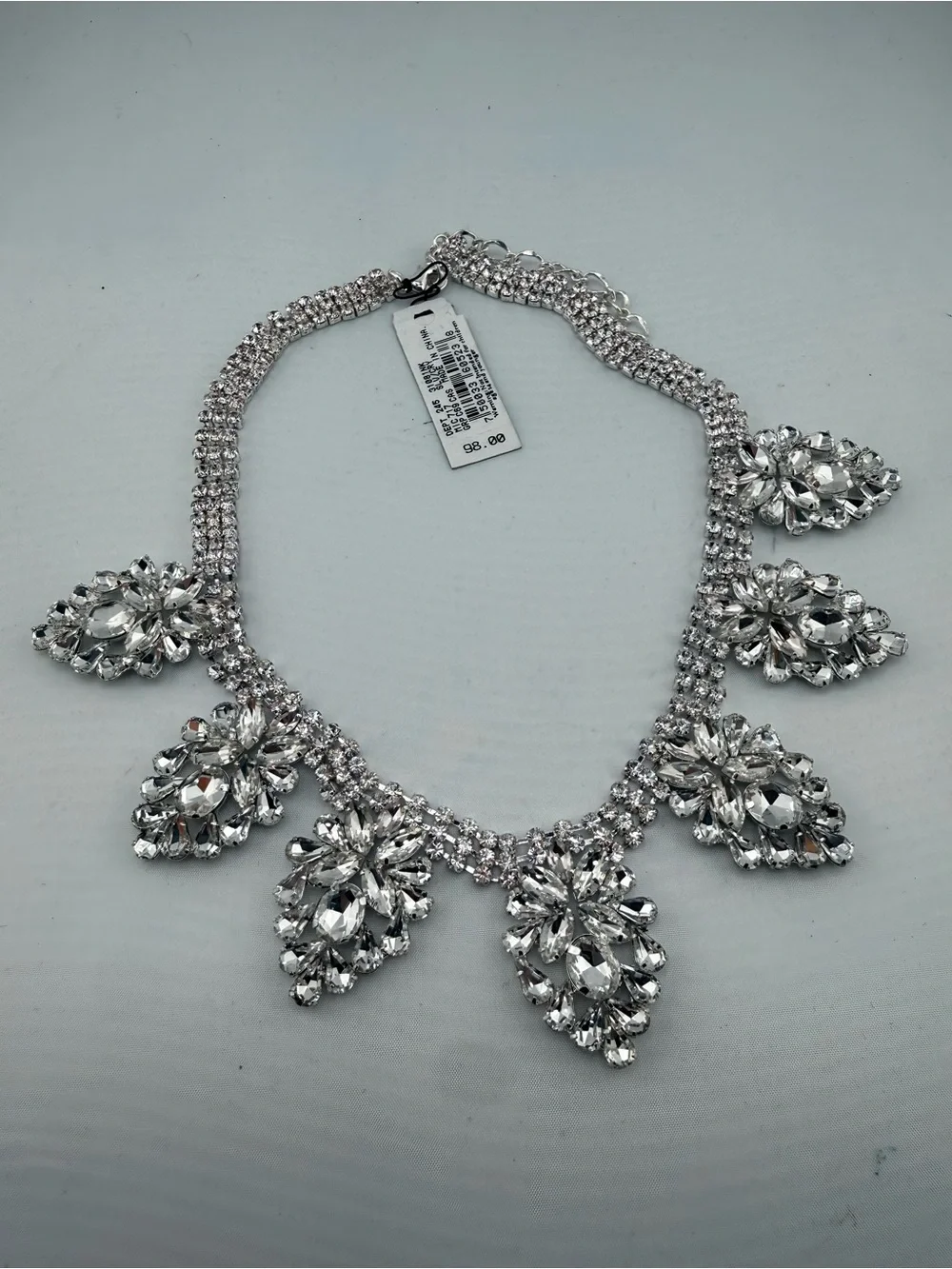 NWT Cezanne Silver Crystal Floral Bib Statement Necklace - Picture 5 of 8